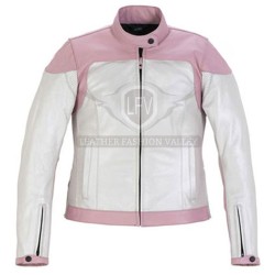 Ladies Pink & White Motorcycle Leather Jacket Ladies Pink & White Motorcycle Leather Jacket