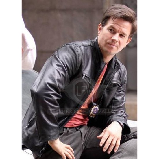 The Other Guys Black Mark Wahlberg Leather Jacket The Other Guys Black Mark Wahlberg Leather Jacket