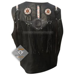 Black Western Cowboy Fashion Biker Leather Vest Jacket Black Western Cowboy Fashion Biker Leather Vest Jacket