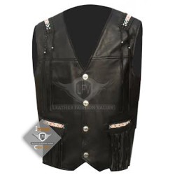 Black Western Cowboy Fashion Biker Leather Vest Jacket Black Western Cowboy Fashion Biker Leather Vest Jacket