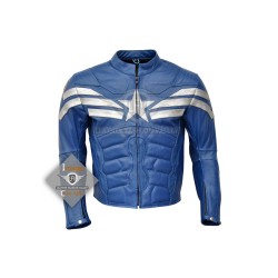 Marvel's Chris Evans Captain America Civil War Costume Leather Jacket – Faux Leather – Men's Blue Motorcycle Style