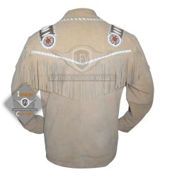 Cream Western Cowboy Fashion Leather Jacket