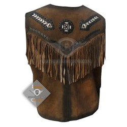 Dark Brown Western Cowboy Fashion Leather Vest Jacket