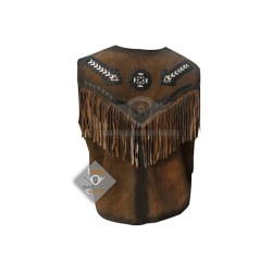 Dark Brown Western Cowboy Fashion Leather Vest Jacket