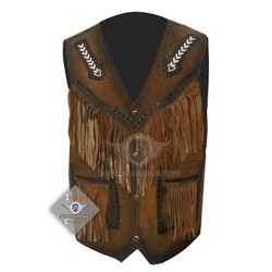 Dark Brown Western Cowboy Fashion Leather Vest Jacket