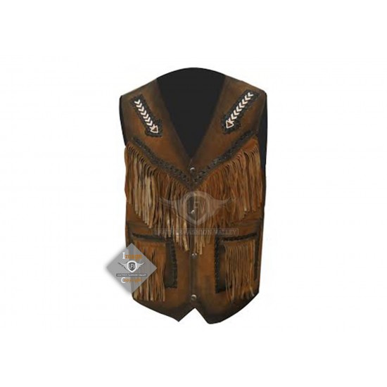 Dark Brown Western Cowboy Fashion Leather Vest Jacket