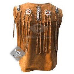 Golden Western Cowboy Fashion Leather Vest Jacket