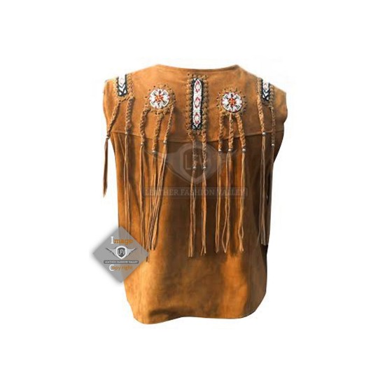 Golden Western Cowboy Fashion Leather Vest Jacket