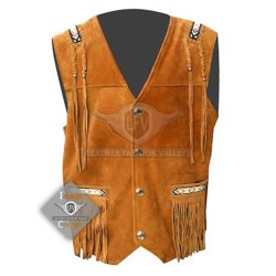 Golden Western Cowboy Fashion Leather Vest Jacket