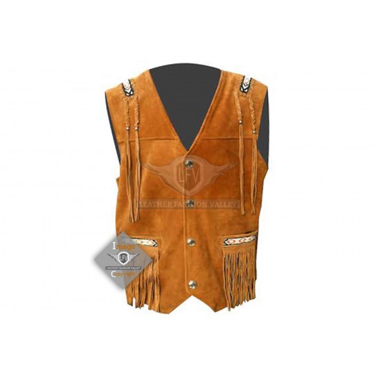 Golden Western Cowboy Fashion Leather Vest Jacket