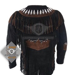 Jet Black Western Cowboy Fashion Leather Vest Jacket