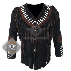 Jet Black Western Cowboy Fashion Leather Vest Jacket