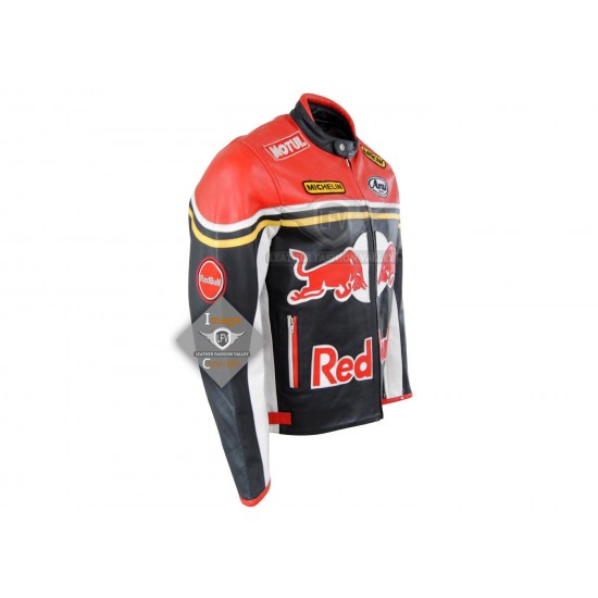 Men Motorbike Gear Red Bull Leather Jacket