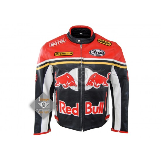 Men Motorbike Gear Red Bull Leather Jacket