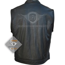 Mens Motorbike Black Leather Vest Jacket