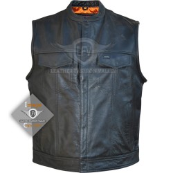 Mens Motorbike Black Leather Vest Jacket