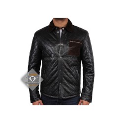 New Mens Handmade Black Quilted Slimfit Leather Jacket