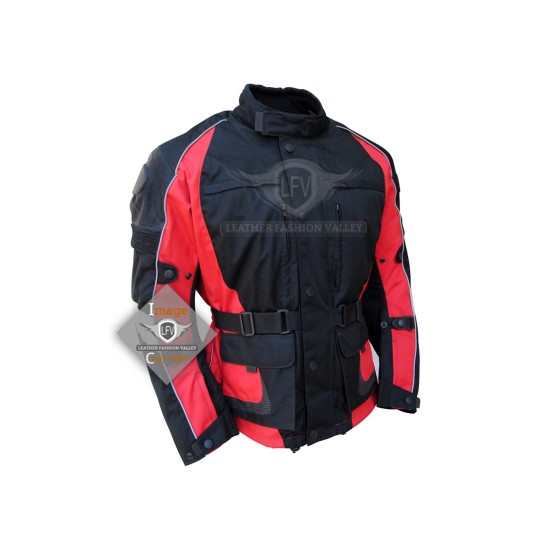 Textile Motorbike Men Black And Red Leather Jackets