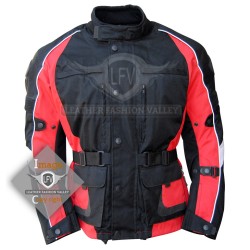 Textile Motorbike Men Black And Red Leather Jackets