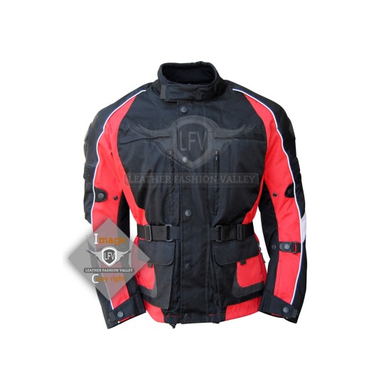 Textile Motorbike Men Black And Red Leather Jackets