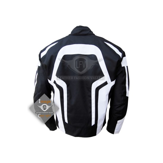 Textile Motorbike Men Black And White Leather Jackets