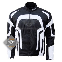 Textile Motorbike Men Black And White Leather Jackets