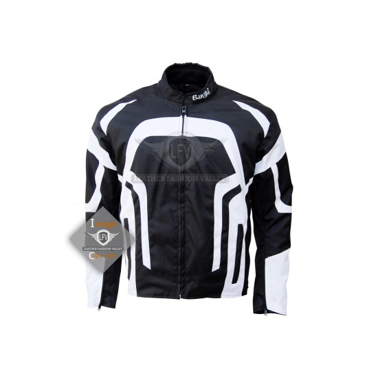 Textile Motorbike Men Black And White Leather Jackets