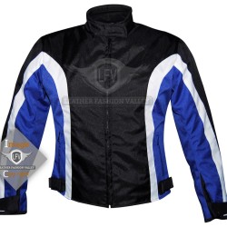 Textile Motorbike Men Black With Blue Contrast Leather Jackets