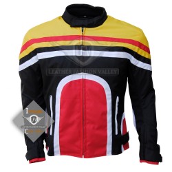 Textile Motorbike Men Black With Multi Color Contrast Leather Jackets
