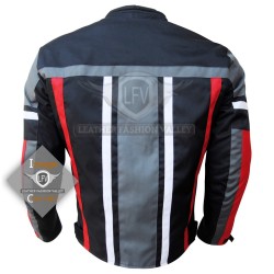 Textile Motorbike Men Black With Multi Color Contrast Leather Jackets A