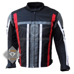 Textile Motorbike Men Black With Multi Color Contrast Leather Jackets A