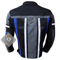 Textile Motorbike Men Black With Multi Color Contrast Leather Jackets C