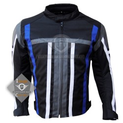 Textile Motorbike Men Black With Multi Color Contrast Leather Jackets C