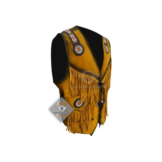 Yellow Western Cowboy Fashion Leather Vest Jacket