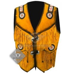 Yellow Western Cowboy Fashion Leather Vest Jacket