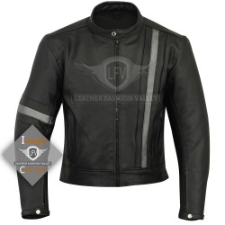Silver Side Line Motor Bike Black Leather Jacket