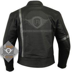 Silver Side Line Motor Bike Black Leather Jacket