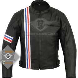 Three Color Line Motor Bike Leather Jacket