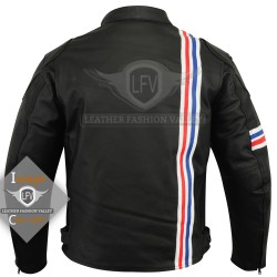 Three Color Line Motor Bike Leather Jacket