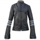 Ladies Black & Grey Stripe Biker Leather Jacket