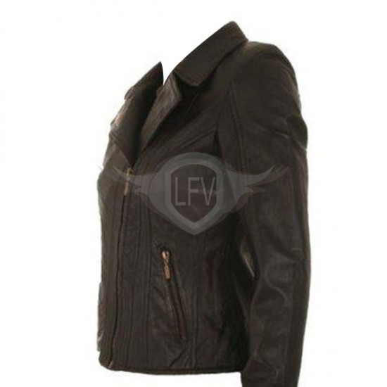 Black Two Front Pocket Brando Style Leather Jacket