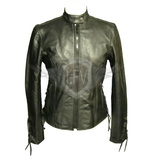 Stylish Front Zipper Closure Leather Jacket