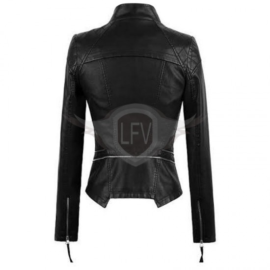 Women Black Quilted Fashion Style Leather Jacket