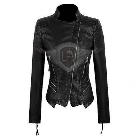 Women Black Quilted Fashion Style Leather Jacket