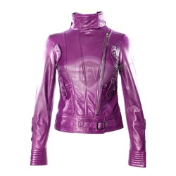 Women Purple Slim Fit Biker Leather Jacket