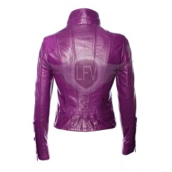 Women Purple Slim Fit Biker Leather Jacket Women Purple Slim Fit Biker Leather Jacket
