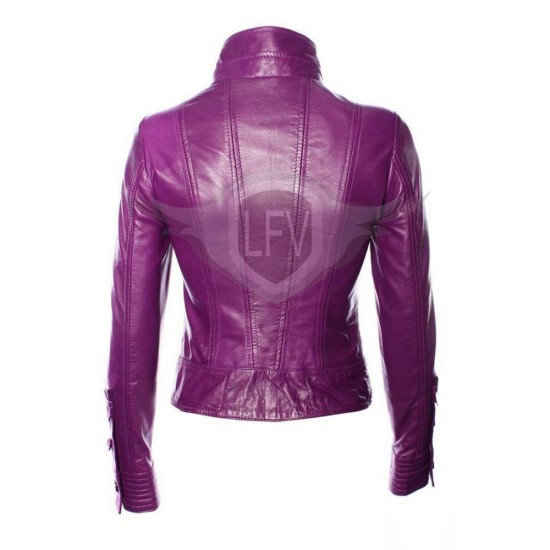 Women Purple Slim Fit Biker Leather Jacket