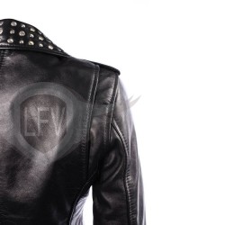 Miley Cyrus Black Steel Studded Leather Jacket Miley Cyrus Black Steel Studded Leather Jacket