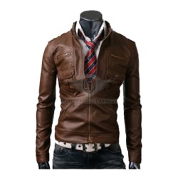Designer Brown Slim Fit Leather Jacket Designer Brown Slim Fit Leather Jacket