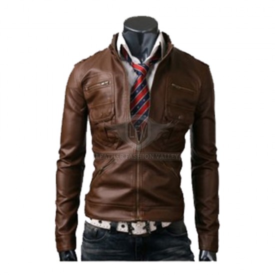 Designer Brown Slim Fit Leather Jacket